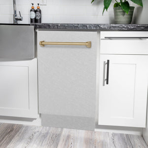 ZLINE Tallac Autograph Edition 18-Inch Top Control Built-In Dishwasher, Satin Stainless Steel Panel, Champagne Bronze Handle, 51 dBA, DWVZ-SN-18-CB