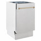 ZLINE Tallac Autograph Edition 18-Inch Top Control Built-In Dishwasher, Satin Stainless Steel Panel, Champagne Bronze Handle, 51 dBA, DWVZ-SN-18-CB