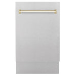 ZLINE Tallac Autograph Edition 18-Inch Top Control Built-In Dishwasher, Satin Stainless Steel Panel, Polished Gold Handle, 51 dBA, DWVZ-SN-18-G