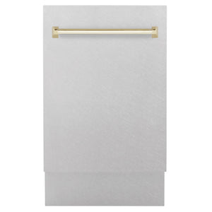 ZLINE Tallac Autograph Edition 18-Inch Top Control Built-In Dishwasher, Satin Stainless Steel Panel, Polished Gold Handle, 51 dBA, DWVZ-SN-18-G