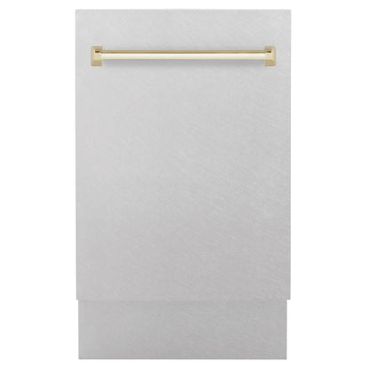 ZLINE Tallac Autograph Edition 18-Inch Top Control Built-In Dishwasher, Satin Stainless Steel Panel, Polished Gold Handle, 51 dBA, DWVZ-SN-18-G