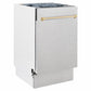 ZLINE Tallac Autograph Edition 18-Inch Top Control Built-In Dishwasher, Satin Stainless Steel Panel, Polished Gold Handle, 51 dBA, DWVZ-SN-18-G