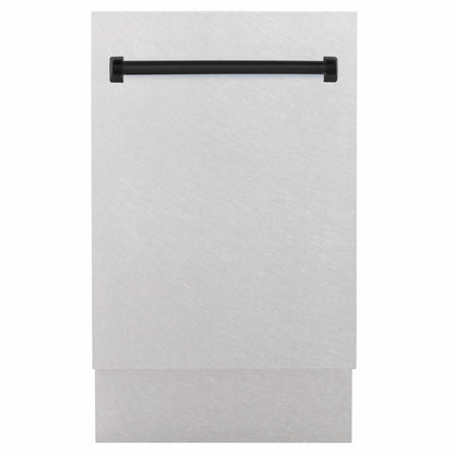 ZLINE Tallac Autograph Edition 18-Inch Top Control Built-In Dishwasher, Satin Stainless Steel Panel, Matte Black Handle, 51 dBA, DWVZ-SN-18-MB