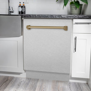 ZLINE Tallac Autograph Edition 24-Inch Top Control Built-In Dishwasher, Satin Stainless Steel Panel, Champagne Bronze Handle, 51 dBA, DWVZ-SN-24-CB