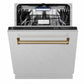 ZLINE Tallac Autograph Edition 24-Inch Top Control Built-In Dishwasher, Satin Stainless Steel Panel, Champagne Bronze Handle, 51 dBA, DWVZ-SN-24-CB