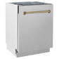 ZLINE Tallac Autograph Edition 24-Inch Top Control Built-In Dishwasher, Satin Stainless Steel Panel, Champagne Bronze Handle, 51 dBA, DWVZ-SN-24-CB