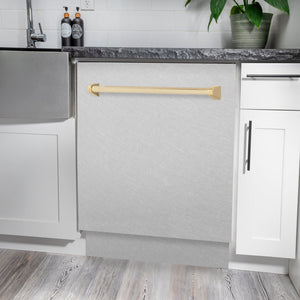 ZLINE Tallac Autograph Edition 24-Inch Top Control Built-In Dishwasher, Satin Stainless Steel Panel, Polished Gold Handle, 51 dBA, DWVZ-SN-24-G