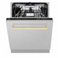 ZLINE Tallac Autograph Edition 24-Inch Top Control Built-In Dishwasher, Satin Stainless Steel Panel, Polished Gold Handle, 51 dBA, DWVZ-SN-24-G