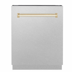 ZLINE Tallac Autograph Edition 24-Inch Top Control Built-In Dishwasher, Satin Stainless Steel Panel, Polished Gold Handle, 51 dBA, DWVZ-SN-24-G