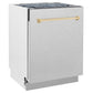 ZLINE Tallac Autograph Edition 24-Inch Top Control Built-In Dishwasher, Satin Stainless Steel Panel, Polished Gold Handle, 51 dBA, DWVZ-SN-24-G