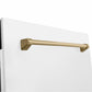 ZLINE Tallac Autograph Edition 24-Inch Top Control Built-In Dishwasher, White Matte Panel, Champagne Bronze Handle, 51 dBA, DWVZ-WM-24-CB