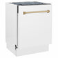 ZLINE Tallac Autograph Edition 24-Inch Top Control Built-In Dishwasher, White Matte Panel, Champagne Bronze Handle, 51 dBA, DWVZ-WM-24-CB