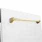 ZLINE Tallac Autograph Edition 24-Inch Top Control Built-In Dishwasher, White Matte Panel, Polished Gold Handle, 51 dBA, DWVZ-WM-24-G