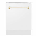 ZLINE Tallac Autograph Edition 24-Inch Top Control Built-In Dishwasher, White Matte Panel, Polished Gold Handle, 51 dBA, DWVZ-WM-24-G
