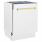 ZLINE Tallac Autograph Edition 24-Inch Top Control Built-In Dishwasher, White Matte Panel, Polished Gold Handle, 51 dBA, DWVZ-WM-24-G