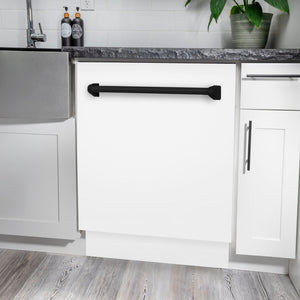ZLINE Tallac Autograph Edition 24-Inch Top Control Built-In Dishwasher, White Matte Panel, Matte Black Handle, 51 dBA, DWVZ-WM-24-MB