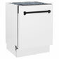 ZLINE Tallac Autograph Edition 24-Inch Top Control Built-In Dishwasher, White Matte Panel, Matte Black Handle, 51 dBA, DWVZ-WM-24-MB
