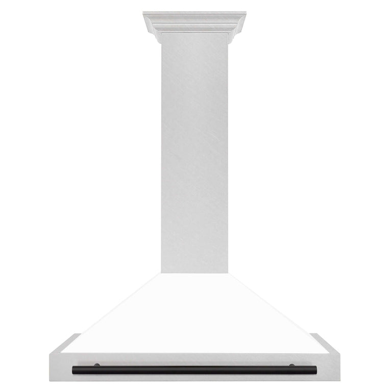 ZLINE 36" Autograph Edition Range Hood in DuraSnow® Stainless Steel with White Matte Shell and Black Handle, KB4SNZ-WM36-MB