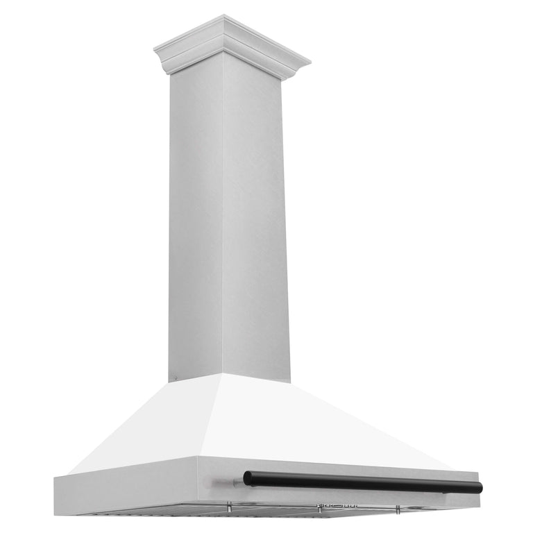 ZLINE 36" Autograph Edition Range Hood in DuraSnow® Stainless Steel with White Matte Shell and Black Handle, KB4SNZ-WM36-MB