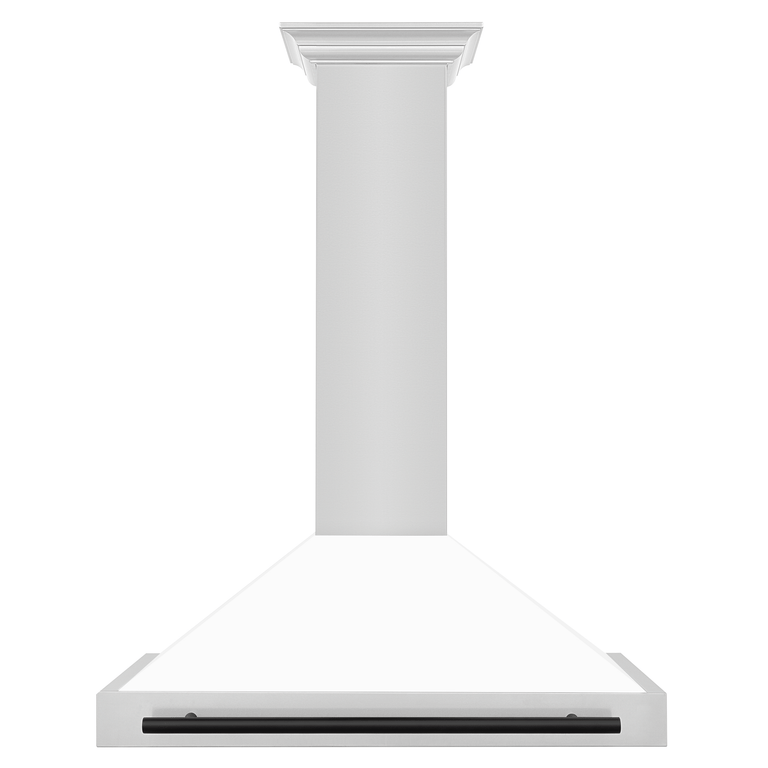 ZLINE 36" Autograph Edition Range Hood in Stainless Steel with White Matte Shell and Black Handle, KB4STZ-WM36-MB