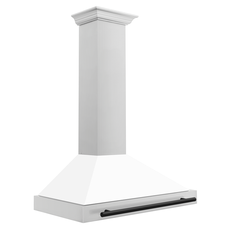 ZLINE 36" Autograph Edition Range Hood in Stainless Steel with White Matte Shell and Black Handle, KB4STZ-WM36-MB