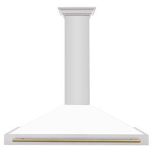 ZLINE 48" Autograph Edition Range Hood in Stainless Steel with White Matte Shell and Champagne Bronze Handle, KB4STZ-WM48-CB