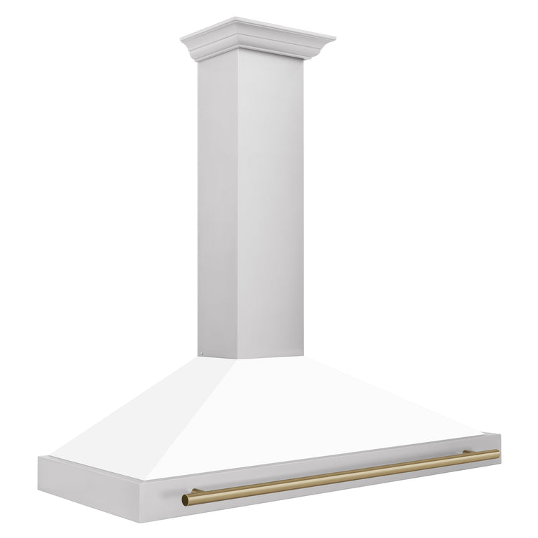 ZLINE 48" Autograph Edition Range Hood in Stainless Steel with White Matte Shell and Champagne Bronze Handle, KB4STZ-WM48-CB