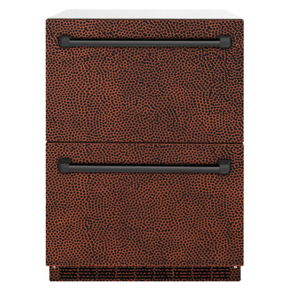 ZLINE 24" Touchstone 168 Can Outdoor-Rated Dual Refrigerator Drawer with Hand Hammered Copper Doors, RDSO-HH-24
