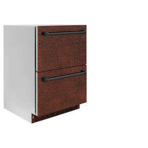 ZLINE 24" Touchstone 168 Can Outdoor-Rated Dual Refrigerator Drawer with Hand Hammered Copper Doors, RDSO-HH-24