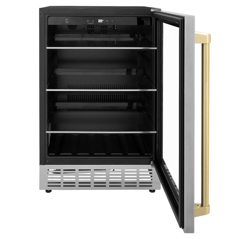 ZLINE Autograph Package - 24" Wine Cooler and 24" Beverage Fridge with Champagne Bronze Accents, 2KP-RBV-RWV-CB