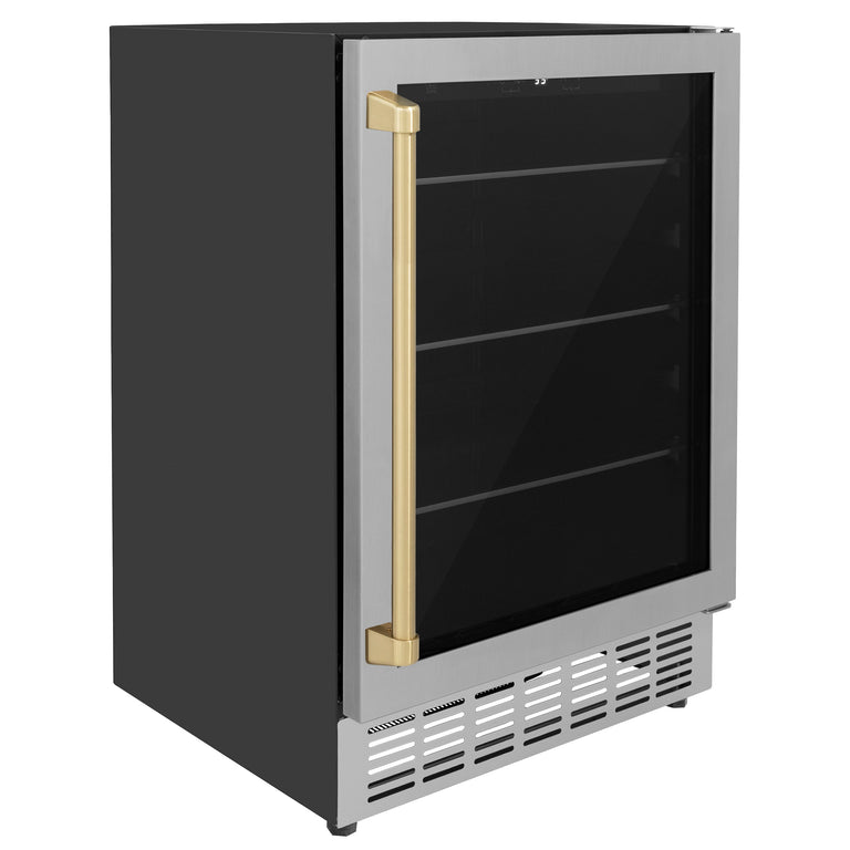 ZLINE Autograph Package - 24" Wine Cooler and 24" Beverage Fridge with Champagne Bronze Accents, 2KP-RBV-RWV-CB