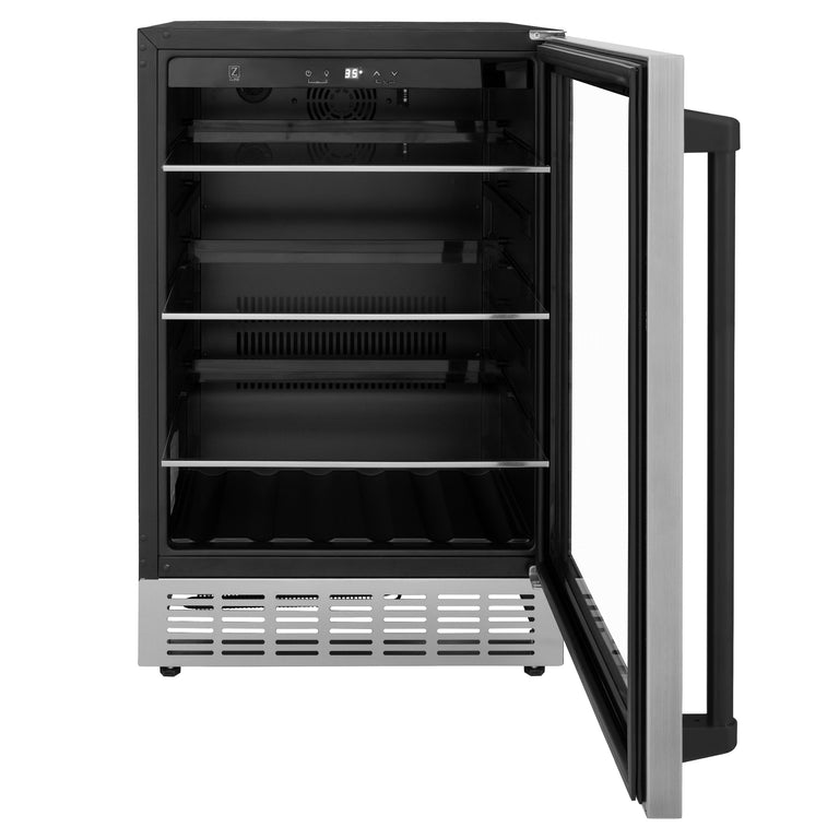 ZLINE 24" Autograph 154 Can Beverage Fridge in Stainless Steel with Black Accents - Monument Series, RBVZ-US-24-MB