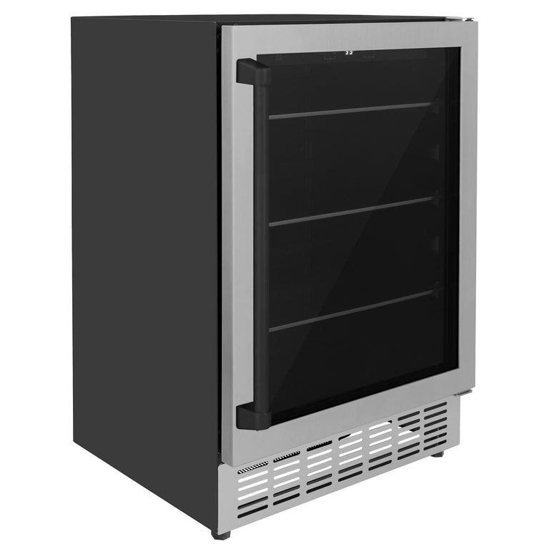 ZLINE 24" Autograph 154 Can Beverage Fridge in Stainless Steel with Black Accents - Monument Series, RBVZ-US-24-MB