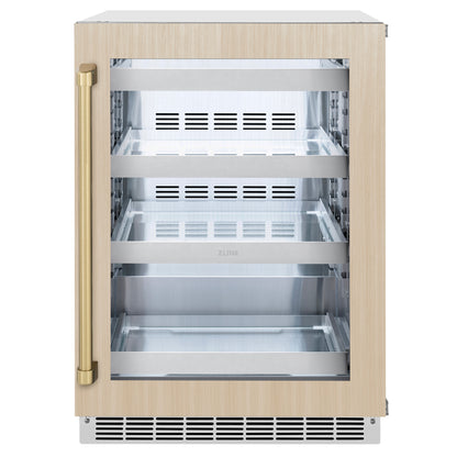 ZLINE Autograph 24" Touchstone 151 Can Beverage Fridge with Panel Ready Glass Door and Champagne Bronze Handle,  RBSPOZ-24-CB