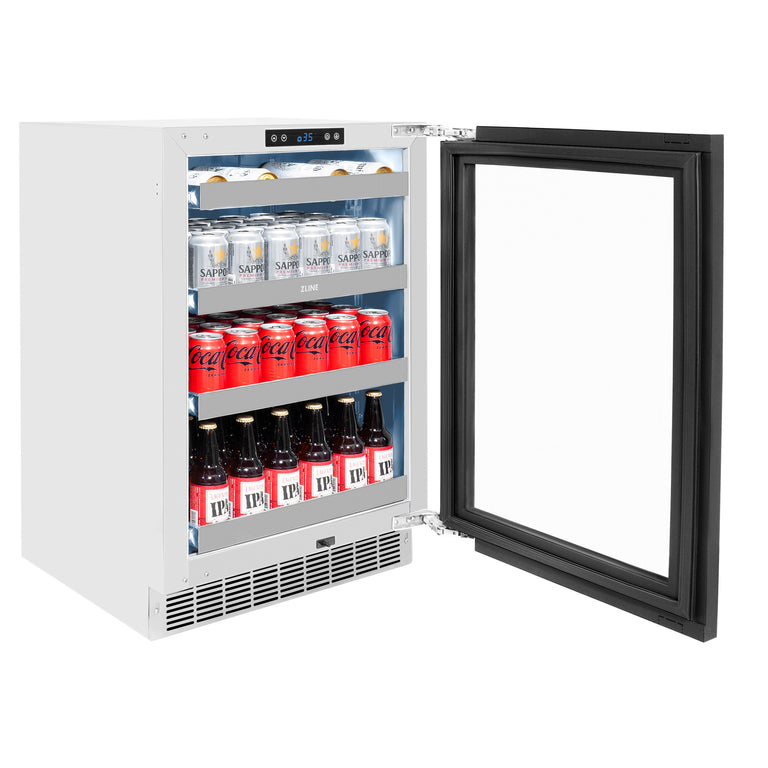 ZLINE Autograph 24" Touchstone 151 Can Beverage Fridge with Panel Ready Glass Door and Matte Black Handle,  RBSPOZ-24-MB