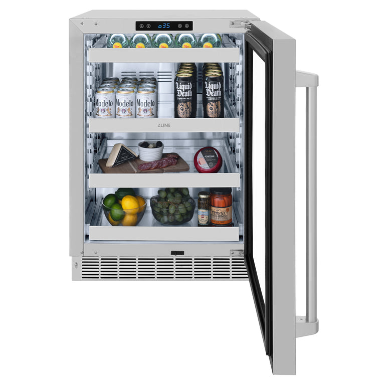 ZLINE 24" Touchstone 151 Can Beverage Fridge with Stainless Steel Glass Door,  RBSO-GS-24