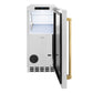 ZLINE Autograph 15" Touchstone Gourmet Ice Maker with Drain Pump and Satin Stainless Steel Door with Polished Gold Handle, IGMDZ-SN-15-G