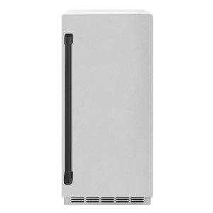ZLINE Autograph 15" Touchstone Gourmet Ice Maker with Drain Pump and Satin Stainless Steel Door with Matte Black Handle, IGMDZ-SN-15-MB