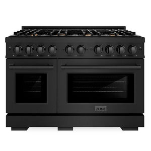 ZLINE 48" 6.7 cu. ft. Select Double Oven Dual Fuel Range in Black Stainless Steel with 8 Brass Burners, HDRB-BR-48