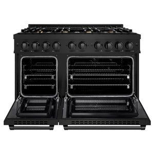 ZLINE 48" 6.7 cu. ft. Select Double Oven Dual Fuel Range in Black Stainless Steel with 8 Brass Burners, HDRB-BR-48