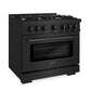 ZLINE 36" 5.2 cu. ft. Select Dual Fuel Range with 6 Burners in Black Stainless Steel, HDRB-36