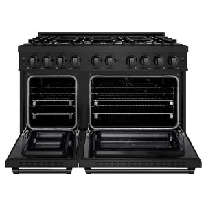 ZLINE 48" 6.7 cu. ft. Select Double Oven Dual Fuel Range with 8 Burners in Black Stainless Steel, HDRB-48