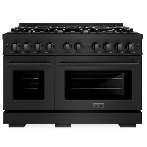 ZLINE 48" 6.7 cu. ft. Select Double Oven Gas Range in Black Stainless Steel with 8 Brass Burners, HGRB-BR-48