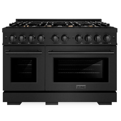 ZLINE 48" 6.7 cu. ft. Select Double Oven Gas Range in Black Stainless Steel with 8 Brass Burners, HGRB-BR-48