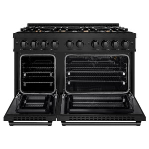 ZLINE 48" 6.7 cu. ft. Select Double Oven Gas Range in Black Stainless Steel with 8 Brass Burners, HGRB-BR-48