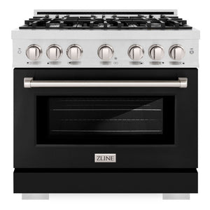 ZLINE 36" 5.2 cu. ft. Select Dual Fuel Range with 6 Burners in DuraSnow® Stainless Steel with Black Matte Door, HDRS-BLM-36