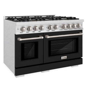 ZLINE 48" 6.7 cu. ft. Select Double Oven Gas Range with 8 Burners in DuraSnow® Stainless Steel with Black Matte Doors, HGRS-BLM-48