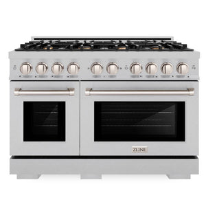 ZLINE 48" 6.7 cu. ft. Select Double Oven Dual Fuel Range in DuraSnow® Stainless Steel with 8 Brass Burners, HDRS-BR-48