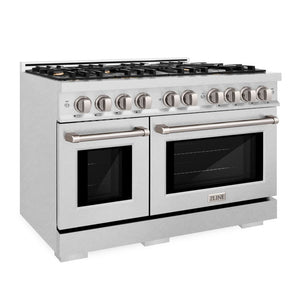ZLINE 48" 6.7 cu. ft. Select Double Oven Dual Fuel Range in DuraSnow® Stainless Steel with 8 Brass Burners, HDRS-BR-48