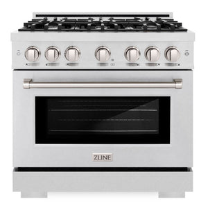 ZLINE 36" 5.2 cu. ft. Select Dual Fuel Range with 6 Burners in DuraSnow® Stainless Steel, HDRS-36